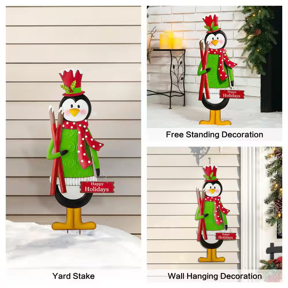 36 In. H Metal Penguin Yardstake or Standing Decor or Wall Decor (KD, 3 Function)