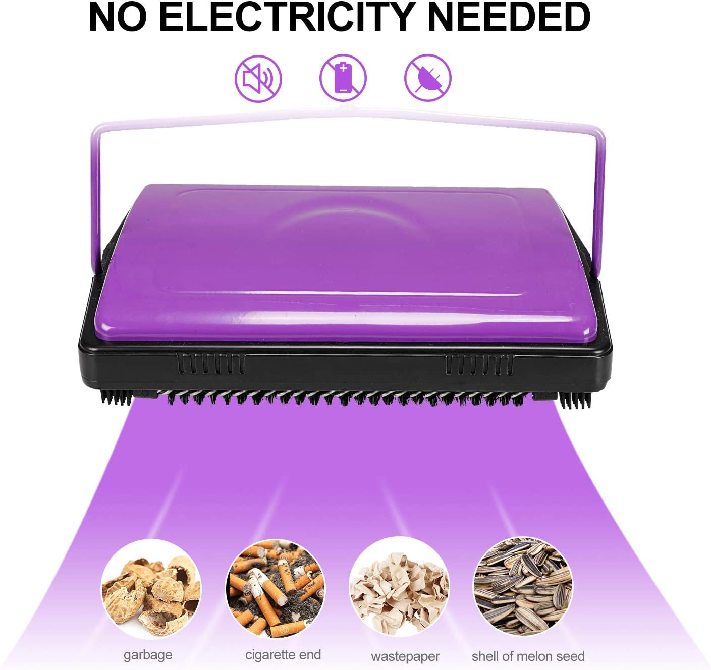 Carpet Sweeper Cleaner for Home Office Low Carpets Rugs Undercoat Carpets Pet Hair Dust Scraps Paper Small Rubbish Cleaning with a Brush Purple