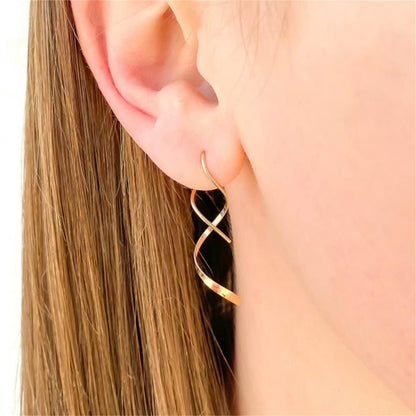 Earrings for Women Spiral Threader Earrings 14K Gold Earrings Hand Bent Dangle Earrings for Women，Suitable for Gift Giving, Perfect for Your Birthday Party, Christmas, Gift Giving.