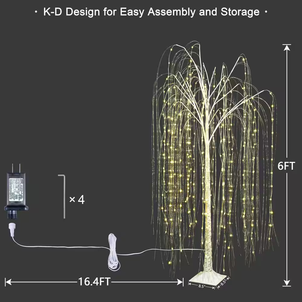 6 Ft. 28 8-Light Warm White Lighted Willow Tree LED Tree Halloween Decor for Indoor Outdoor Decoration