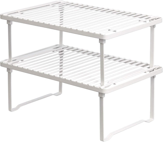 Stackable Metal Kitchen Storage Shelves, Set of 2 - White, 12.5" L X 8" D X 4.5" H