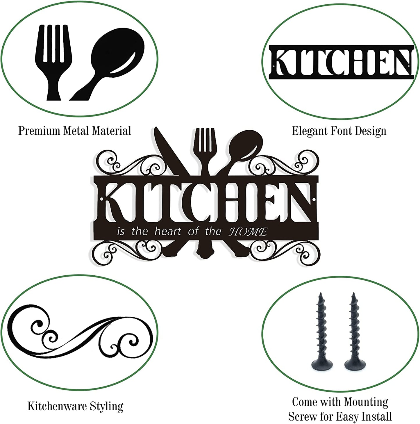 Metal Rustic Kitchen Decor Signs Decoraions for Wall, Country Farmhouse Decoration for Dining Room, 13.8 X 8.8 Inches (Black)