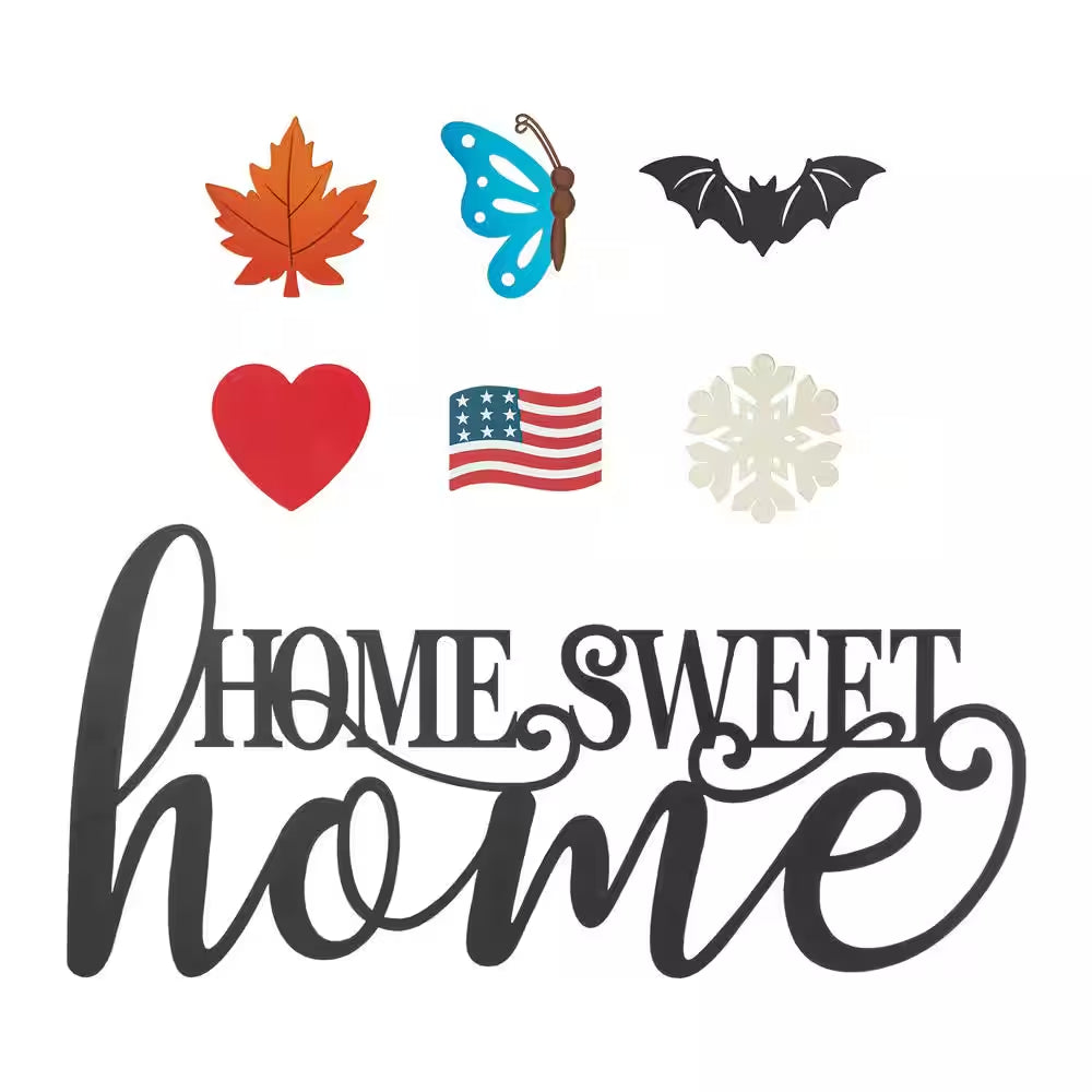 11.5 In. H Metal Home Sweet Home Wall Decor, W/6 Changeable Decors(Spring/Valentine/Patriotic/Fall/Halloween/Christmas)