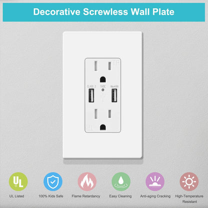 10 Pack 1-Gang Screwless Wall Plate, Decora Outlet Cover Plates, 4.57” H X 2.76” L, for Light Switch, Dimmer, GFCI, USB Outlet