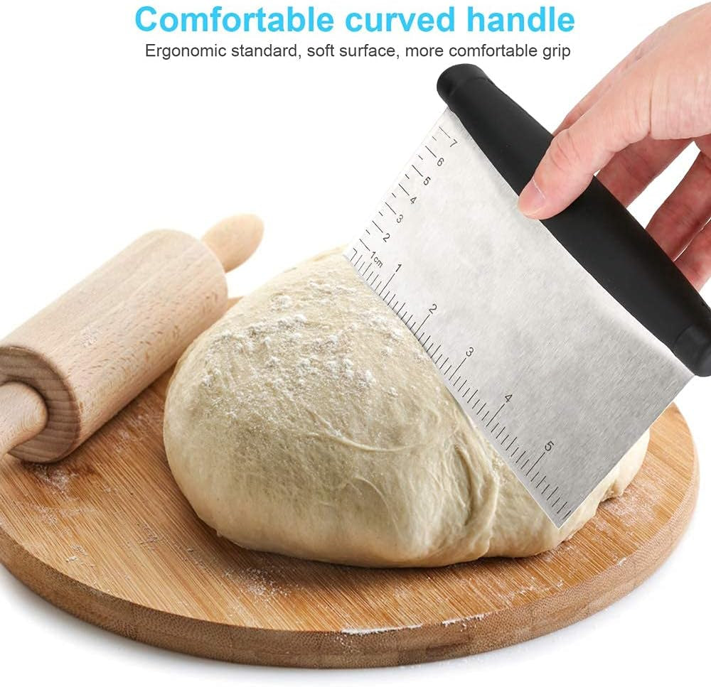 Stainless Steel Bench Scraper and Dough Cutter - Multi-Purpose Kitchen Tool with Contoured Grip for Baking and Cooking