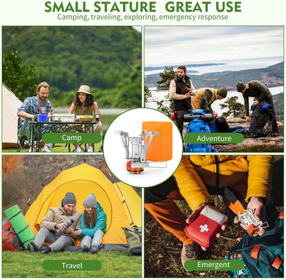 Portable Camping Stove with Piezo Ignition & Wind Resistance, Stable Support for Hiking, Outdoor Cooking & Backpacking