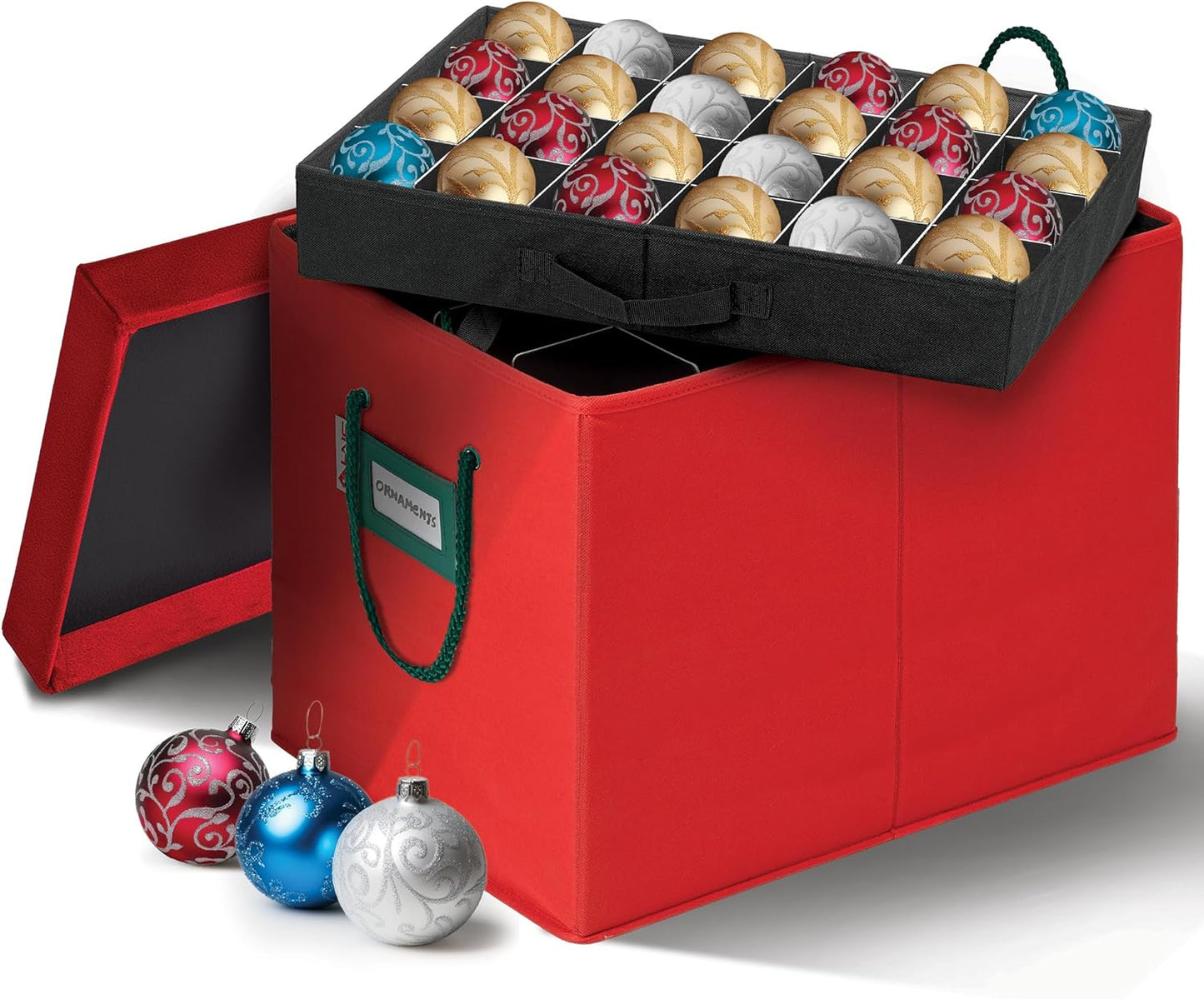 Christmas Ornament Storage Container Box with Dividers – Convenient Durable 4 Individual Removable Trays Fits up to 96-3” Ornaments.