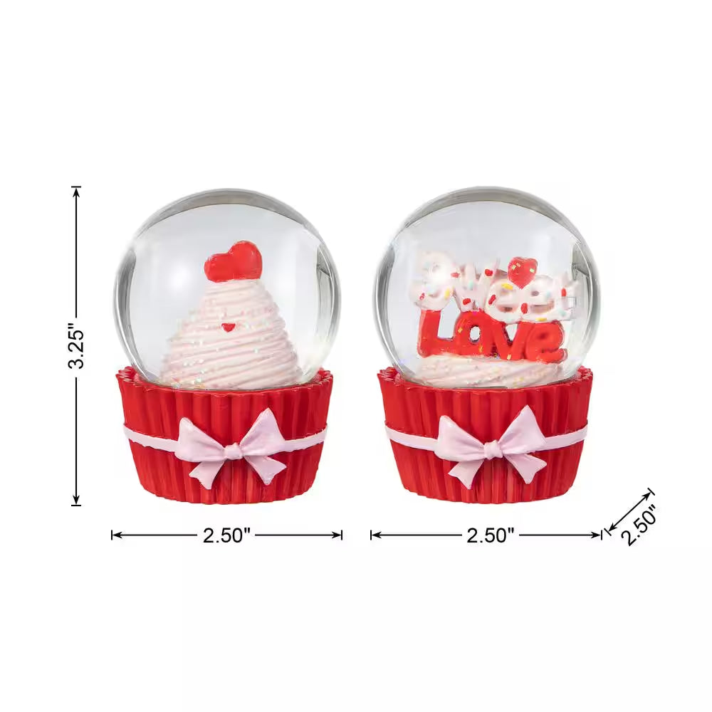 Valentine'S 3.25 In. H Resin Cupcakes Waterglobes (Set of 2)