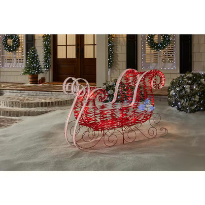 3 Ft. Red LED Metallic Sleigh Holiday Yard Decoration