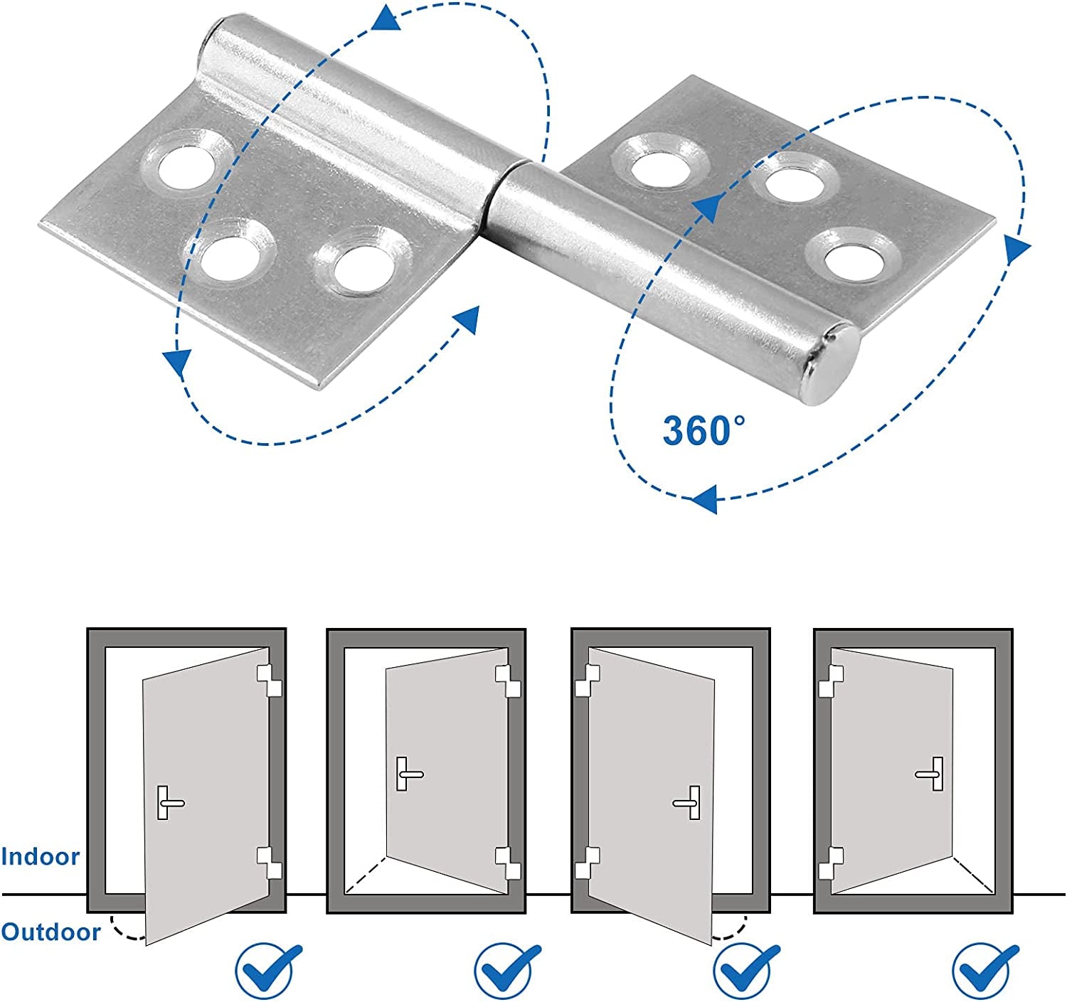 4Pcs 3 Inch Lift off Hinges, 304 Stainless Steel Detachable Hinges, Detachable Door Hinge for Window Cabinet Door