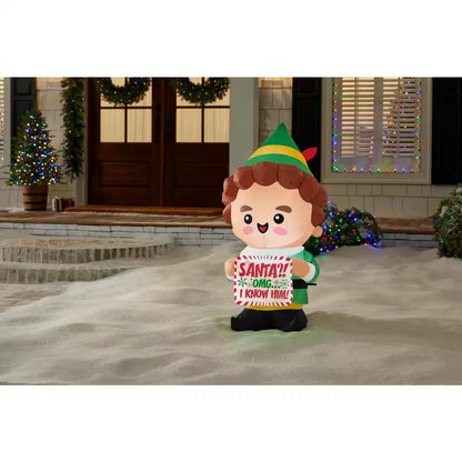 3.5 Ft. LED Stylized Buddy the Elf with Banner Christmas Airblown® Inflatable