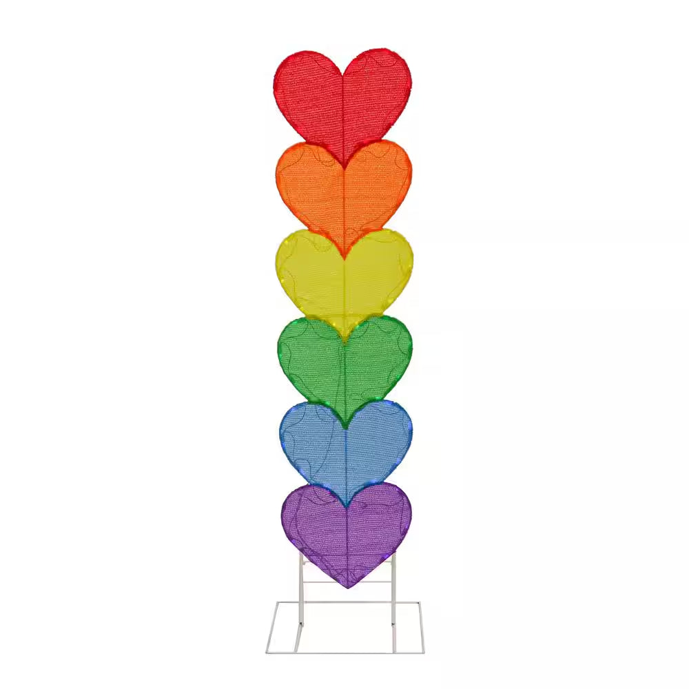 63 In. Stacked Rainbow Hearts with LED Lights