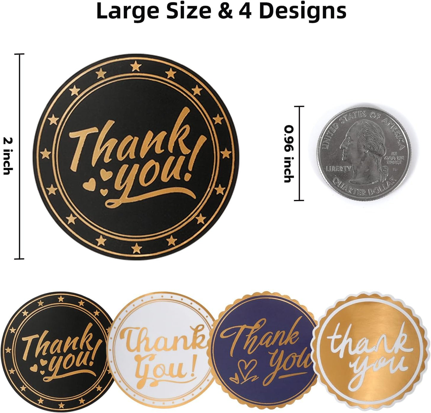 Thank You Stickers 2 Inch Round, 500Pcs Waterproof Thank You Stickers for Packaging, Foil Thank You for Supporting My Small Business Stickers