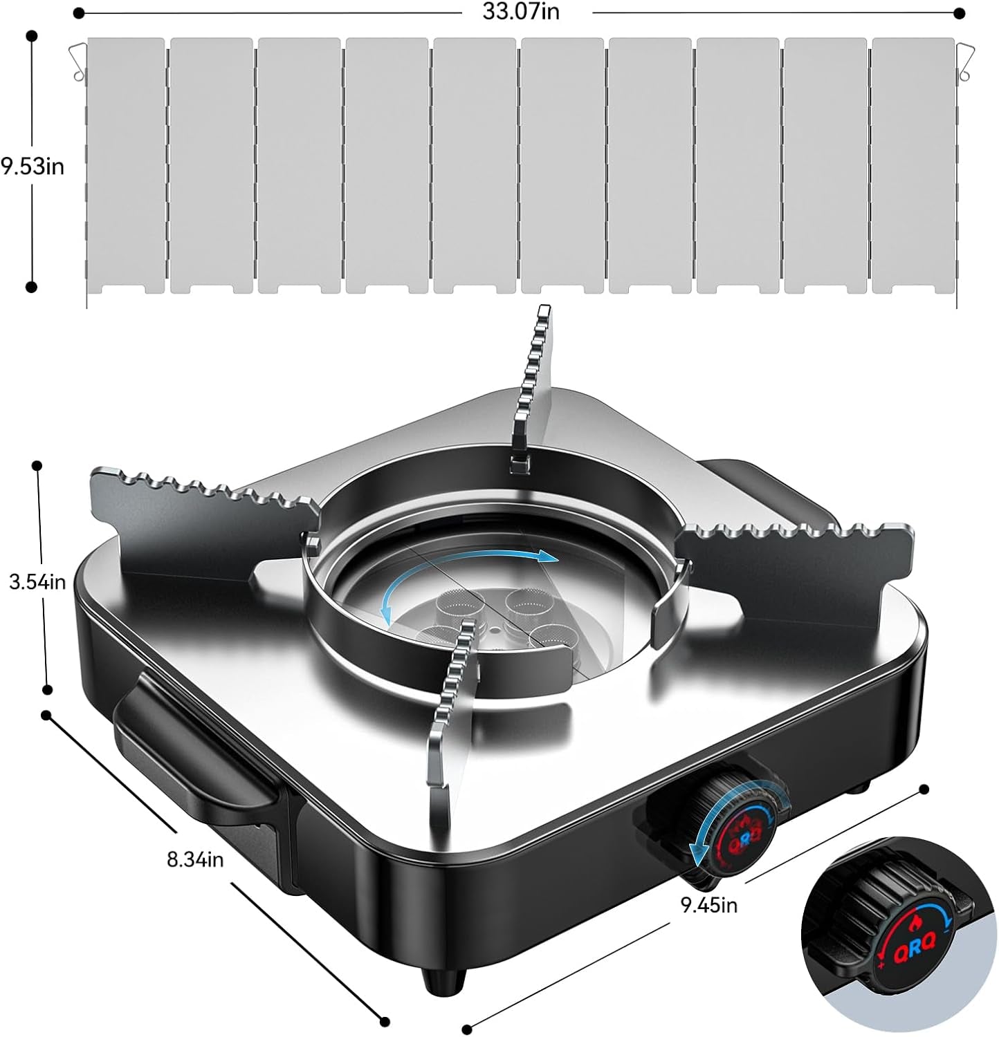 Portable Camping Alcohol Stove Kit, 5 Fire Outlets, Stainless Steel with Windscreen for Camping, Hiking, Backpacking & Emergency Use.