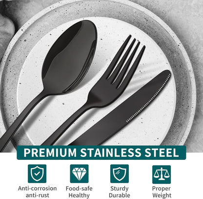 20 Pieces Black Silverware Set,  Flatware Cutlery Set Stainless Steel Utensils Service for 4, Heavy Duty Gift and Dishwasher Safe, Mirror Polished Dinner Knife, Fork, Spoon for Restaurant