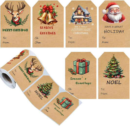 Christmas Gift Tags Stickers,Self Adhesive Gift Tags Stickers,Decorative Kraft Color Stickers for Holiday Presents,120Pcs Gift Tags for Christmas Presents,Writable Label for Xmas Holiday Present