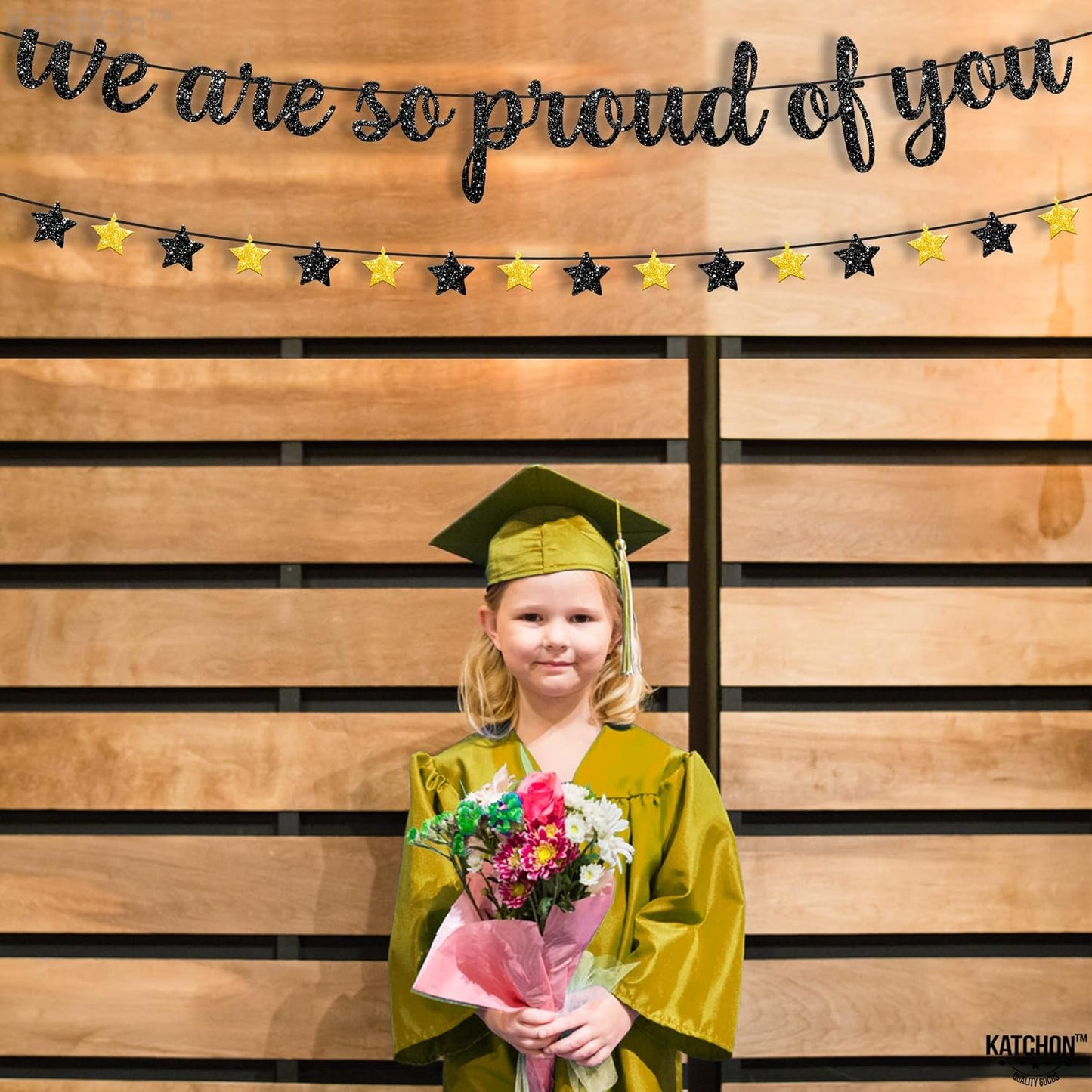 "Glitter 'We Are So Proud of You' Banner - 10 Feet | Elegant Congratulations Banner for Black and Gold Graduation Celebrations, Class of 2024"