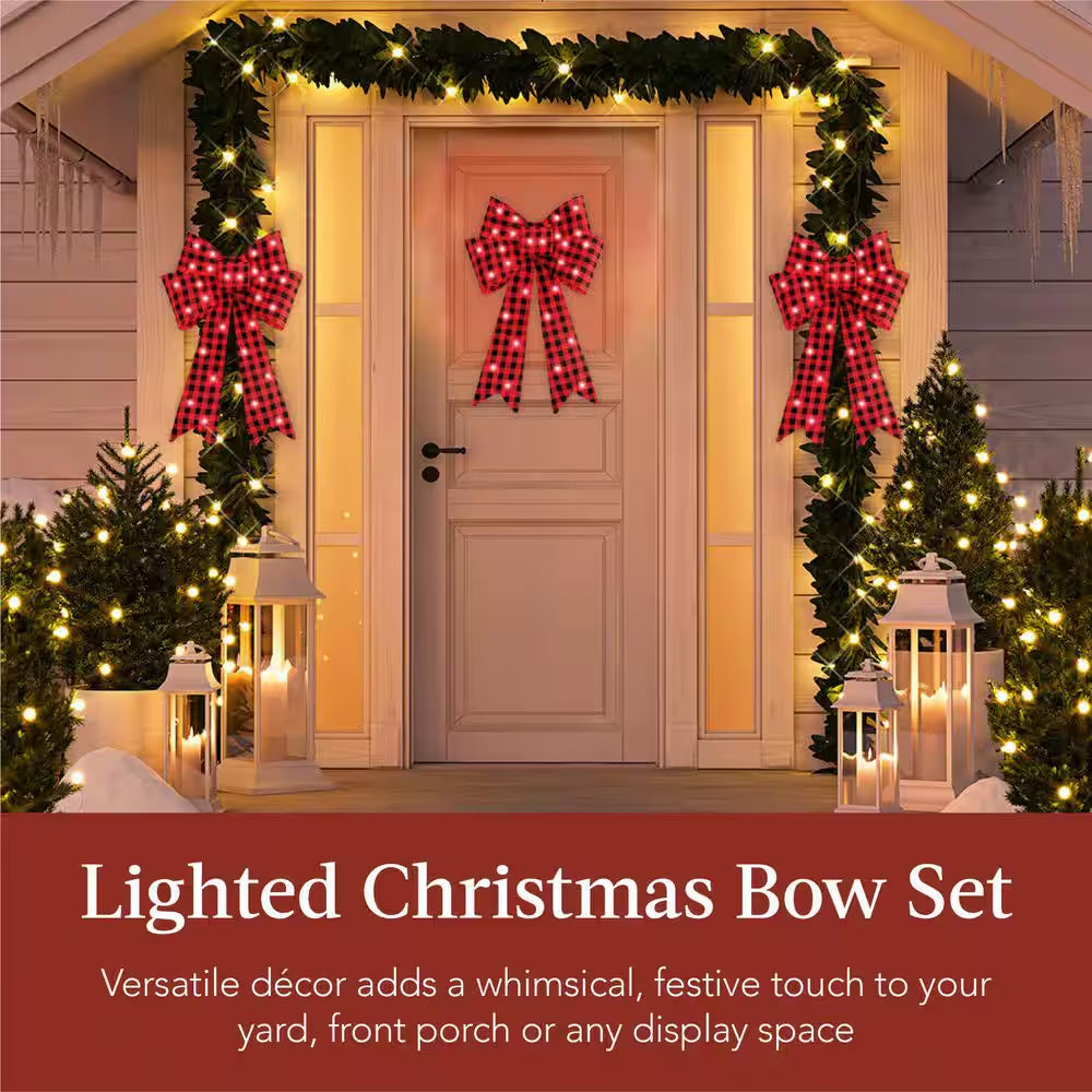 2 Ft. LED Pre-Lit Christmas Bows Holiday Yard Decor (Set of 3)