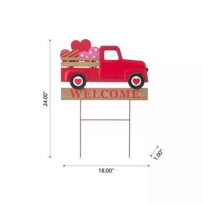 24 In. H Metal/Wooden Valentine'S Truck Yard Stake or Hanging Sign (KD, 2 Function)