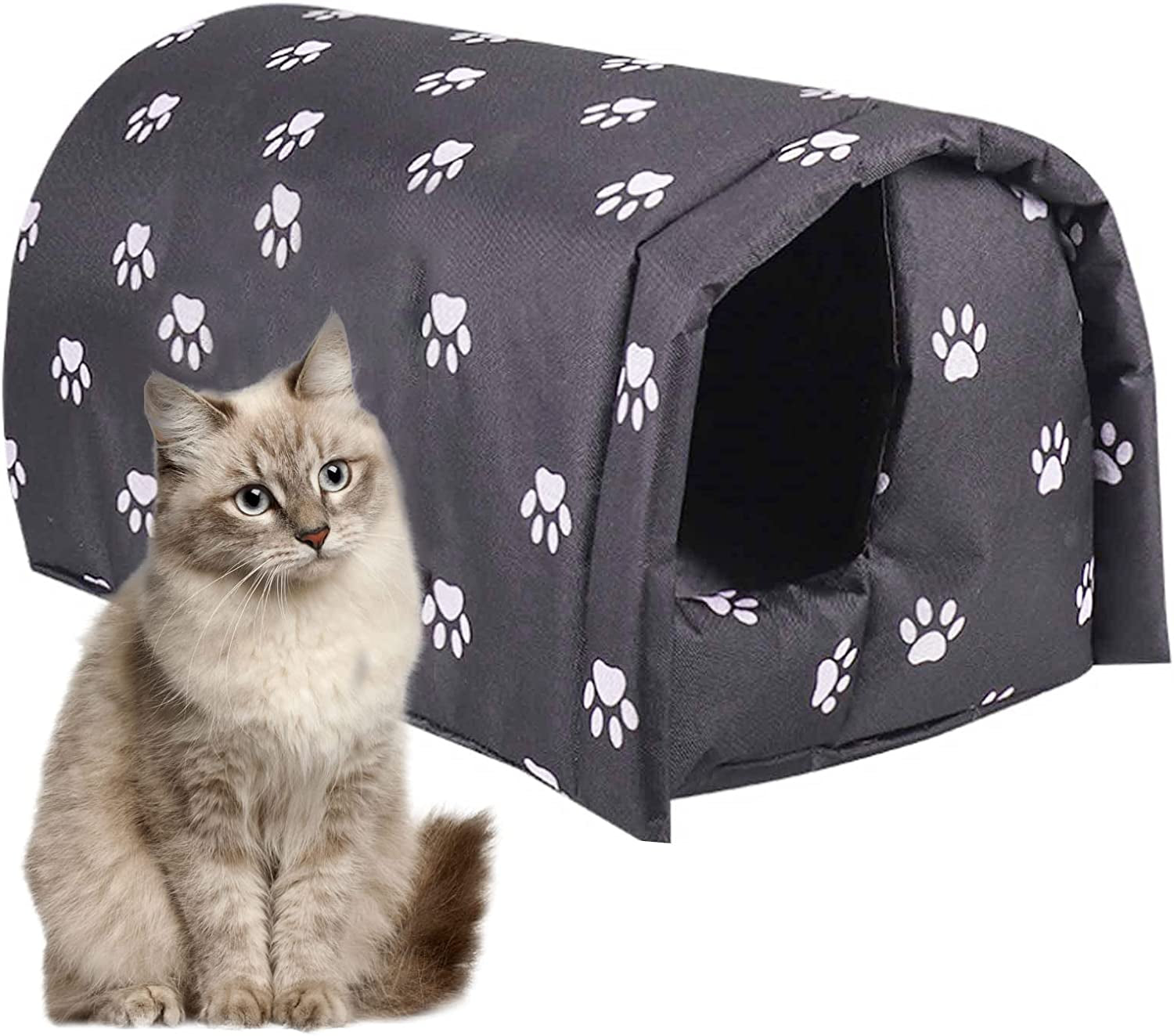 Stray Cats Shelter, Waterproof Outdoor Cat House Foldable Warm Pet Cave for Winter Wild Animal Tent Bed Anti-Slip Kitten Cave for Feral Cat Dog Puppy Weatherproof Black