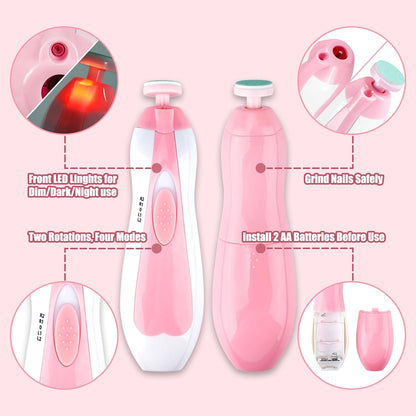 Baby Nail Trimmer Electric-12 in 1 Baby Nail Clippers Safe Baby Nail File Kit with a Nail Clipper, Scissor, Tweezers, and Nail Files (Pink+)