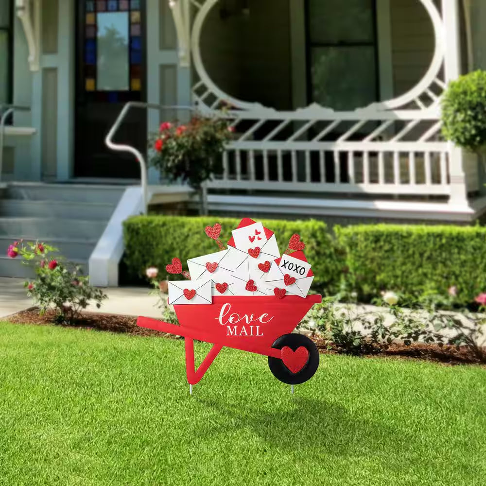 24 In. H Valentine'S Metal LOVE Mail Wagon Yard Stake or Wall Decor