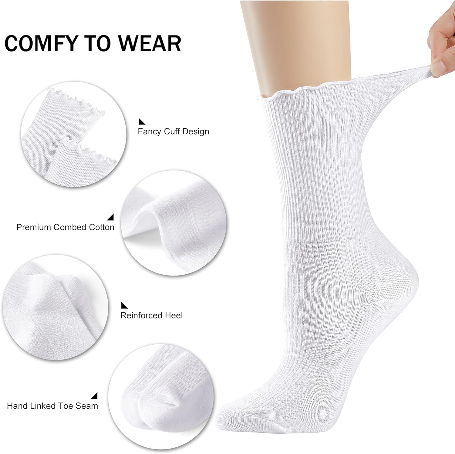 Womens Socks Cute Ruffle Socks Cotton Turn-Cuff Frilly Crew Socks Slouch Casual Socks for Women