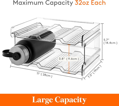 Stackable Water Bottle Organizer for Cabinet, Kitchen Pantry Organization and Storage, Plastic Fridge Wine Racks, Tumbler Travel Mug Cup Holder, 2Pack, Hold 6 Bottles