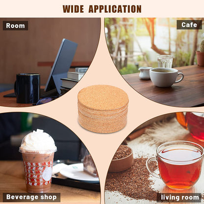 100 Pieces Self-Adhesive DIY Coaster Square Cork and round Cork Backing Sheets, Mini Wall Cork Tiles for Coasters and DIY Sticky Crafts, 4 X 4 Inch