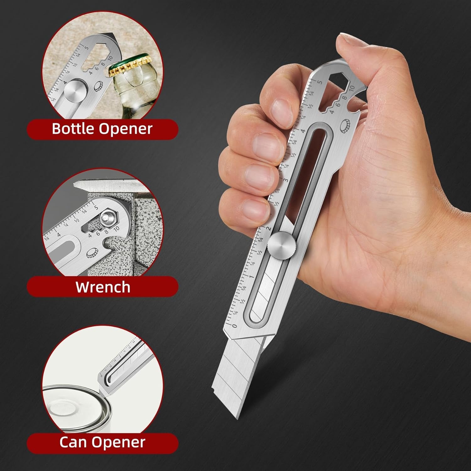 7-In-1 Mutipurpose Utility Knife, Stainless Steel Retractable Box Cutter, Heavy Duty Snap off Cutter Knife with 10PC 18MM SK5 Blades, Safety Lock Design