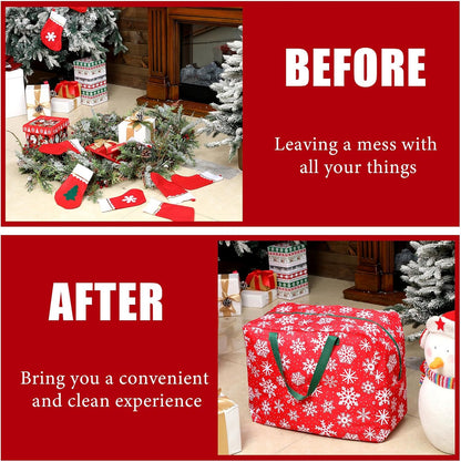 2 Pcs Christmas Ornament Storage 18 X 15 X 10 Inch Snowflake Holiday Accessories Bag Christmas Storage Containers Tear Proof Christmas Ornament Organizer with Handles Full Length Zipper (Red)