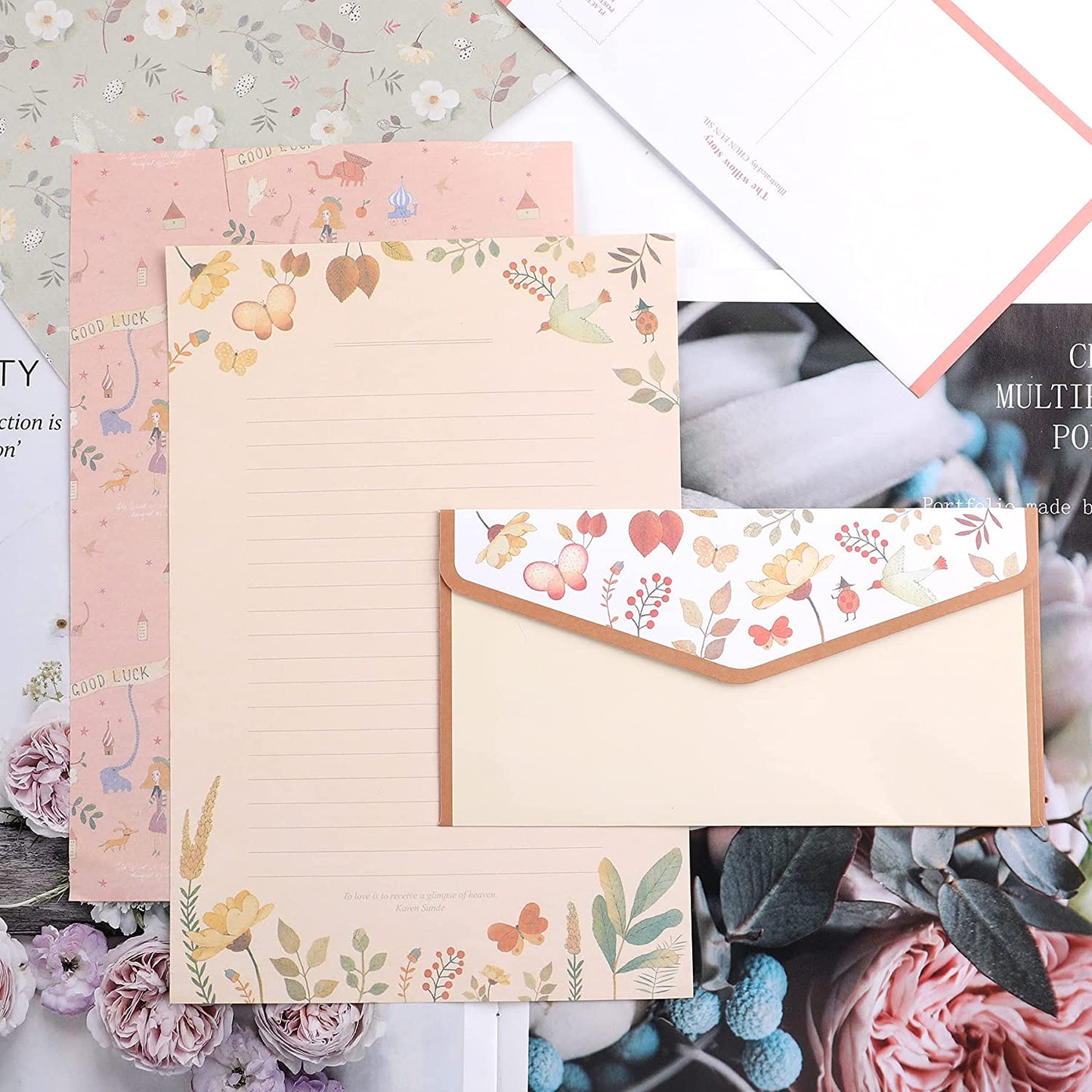 27 PCS Stationary Writing Paper with Envelopes Set Cute Vintage Floral Letter Writing and Stationery Paper Envelopes（18 Sheets with 9 Envelopes）