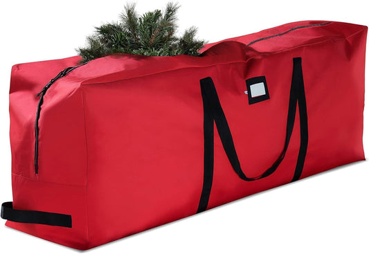 Extra Large 9Ft Christmas Tree Bag - Durable 600D Oxford Material, Reinforced Handles & Dual Zipper, with ID Card Slot - Ideal Christmas Tree Storage Solution for Tree & Decorations Red