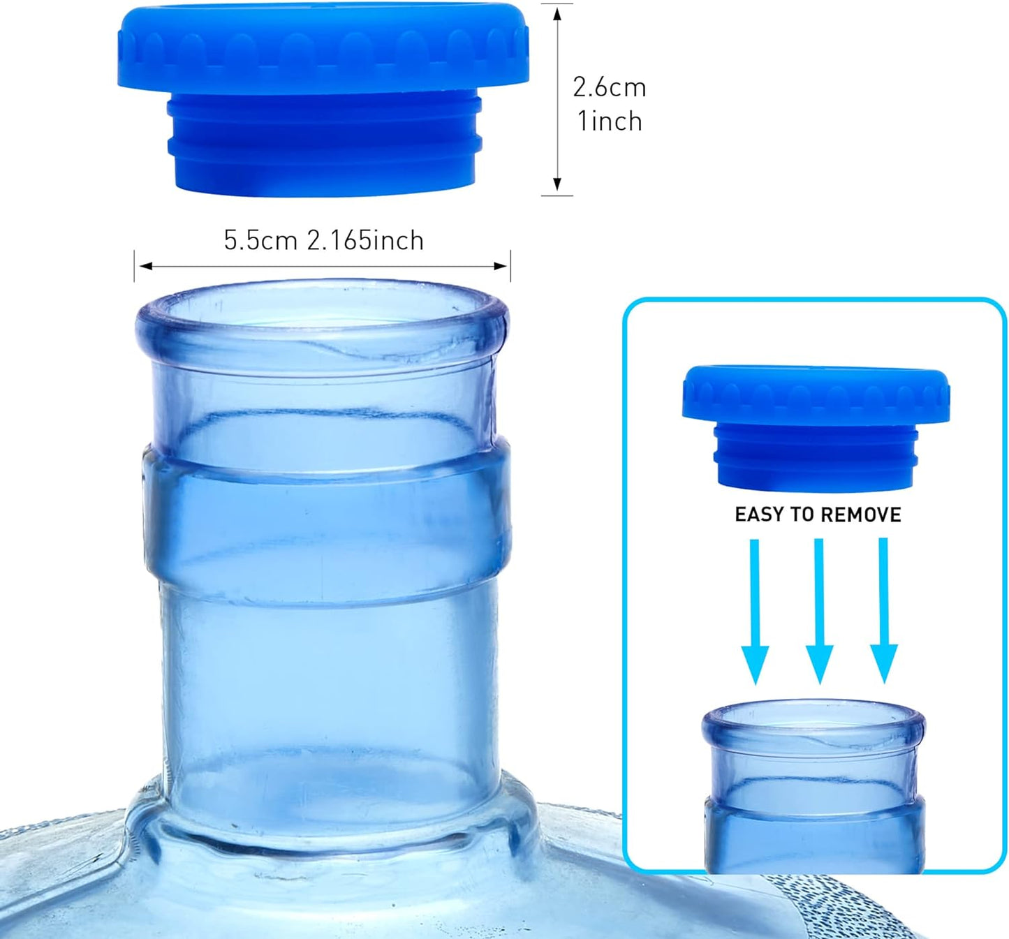 Water Jug Caps 5 Gallon Reusable Silicone - Strong Sealing No Spill Top Lid Cover 55Mm Bottles for Outdoor & Kitchen - Pack by 4