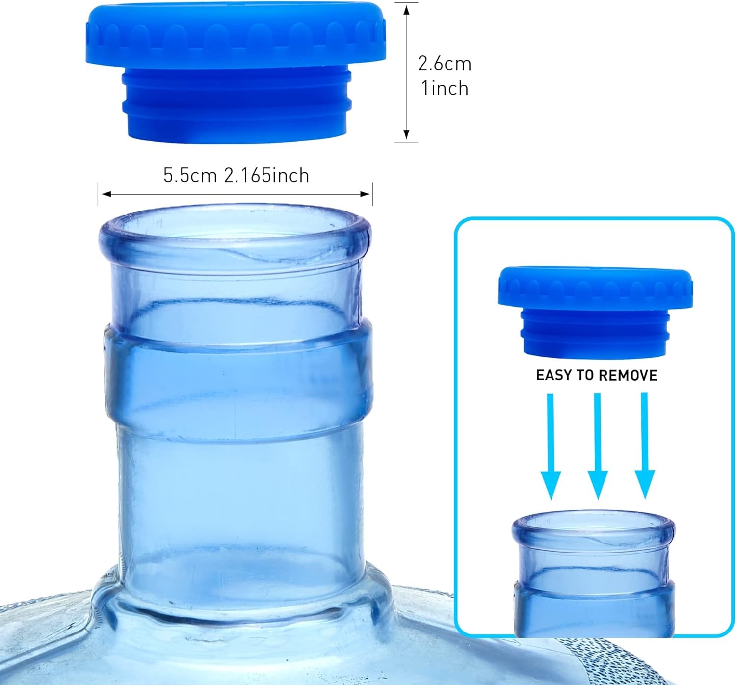 Water Jug Caps 5 Gallon Reusable Silicone - Strong Sealing No Spill Top Lid Cover 55Mm Bottles for Outdoor & Kitchen - Pack by 4