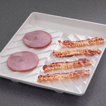 Nordicware 60150 Microwave, White Large Slanted Bacon Tray and Food Defroster