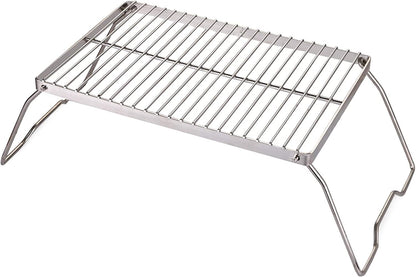 Portable Folding Campfire Grill with Carrying Bag, Heavy-Duty 304 Stainless Steel Barbecue Grate for Outdoor Camping, Picnics, and Backpacking - 13.6" x 9" x 6.5"