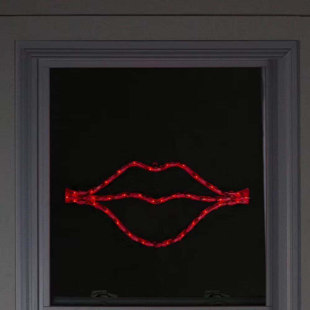 17.5 In. 35-Count Red Mini Incandescent Lighted Lips Valentine'S Day Window Silhouette