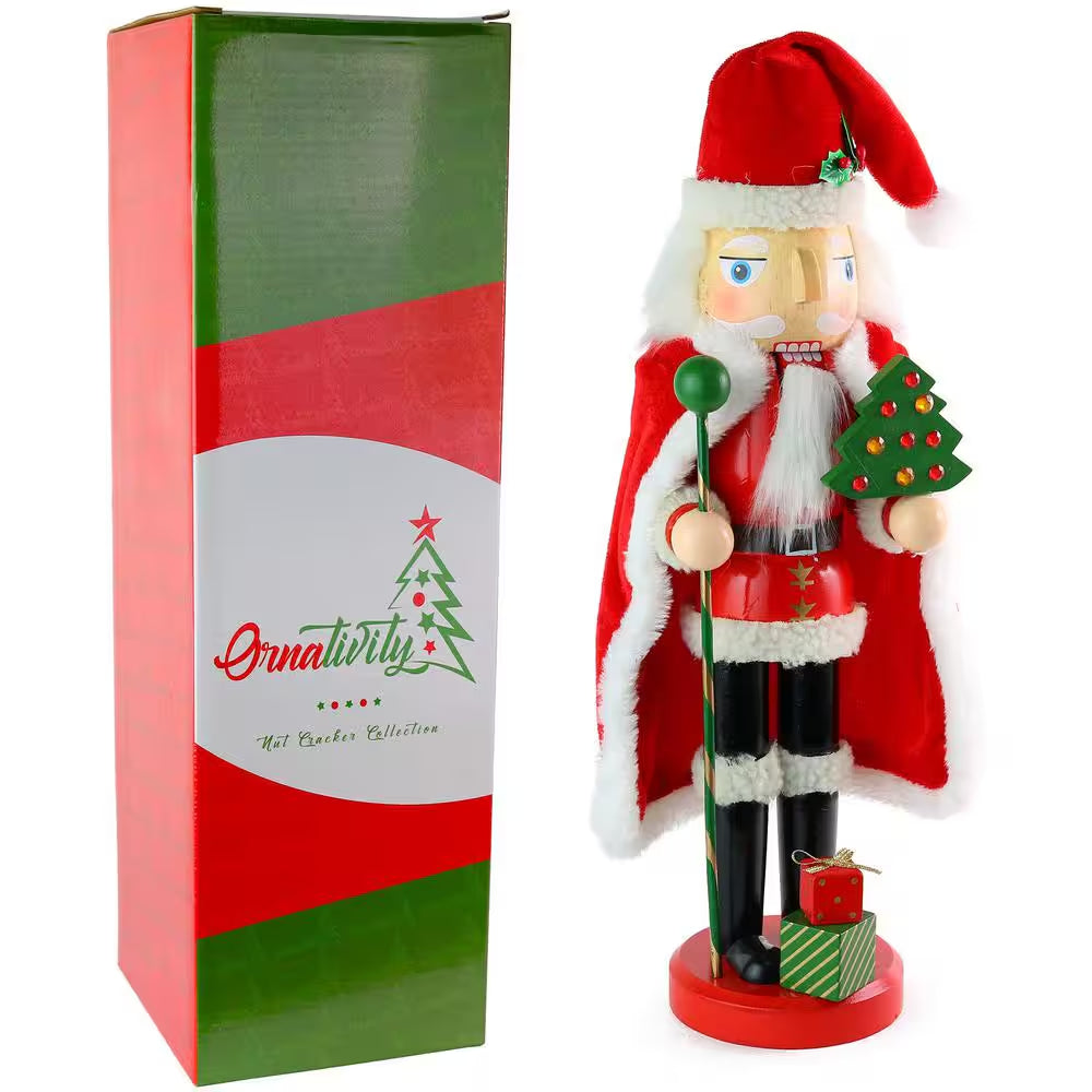 13.5 In. Wooden Santa Nutcracker- Holiday Nutcracker Santa Figure Home Decoration