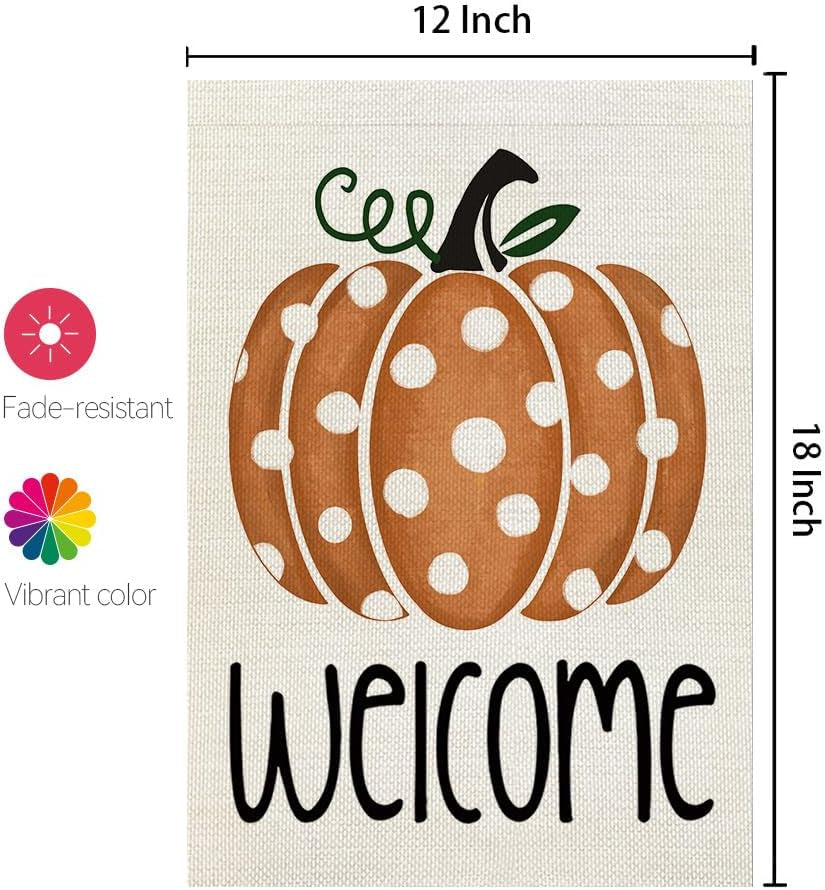 Fall Polka Dots Pumpkin Garden Flag 12×18 Inch for outside Double Sided Welcome Seasonal Holiday Thanksgiving Yard Decorations