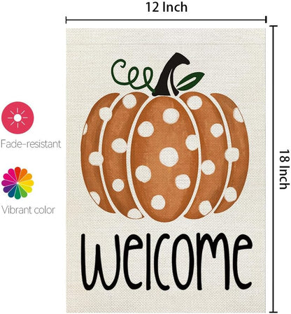 Fall Polka Dots Pumpkin Garden Flag 12×18 Inch for outside Double Sided Welcome Seasonal Holiday Thanksgiving Yard Decorations