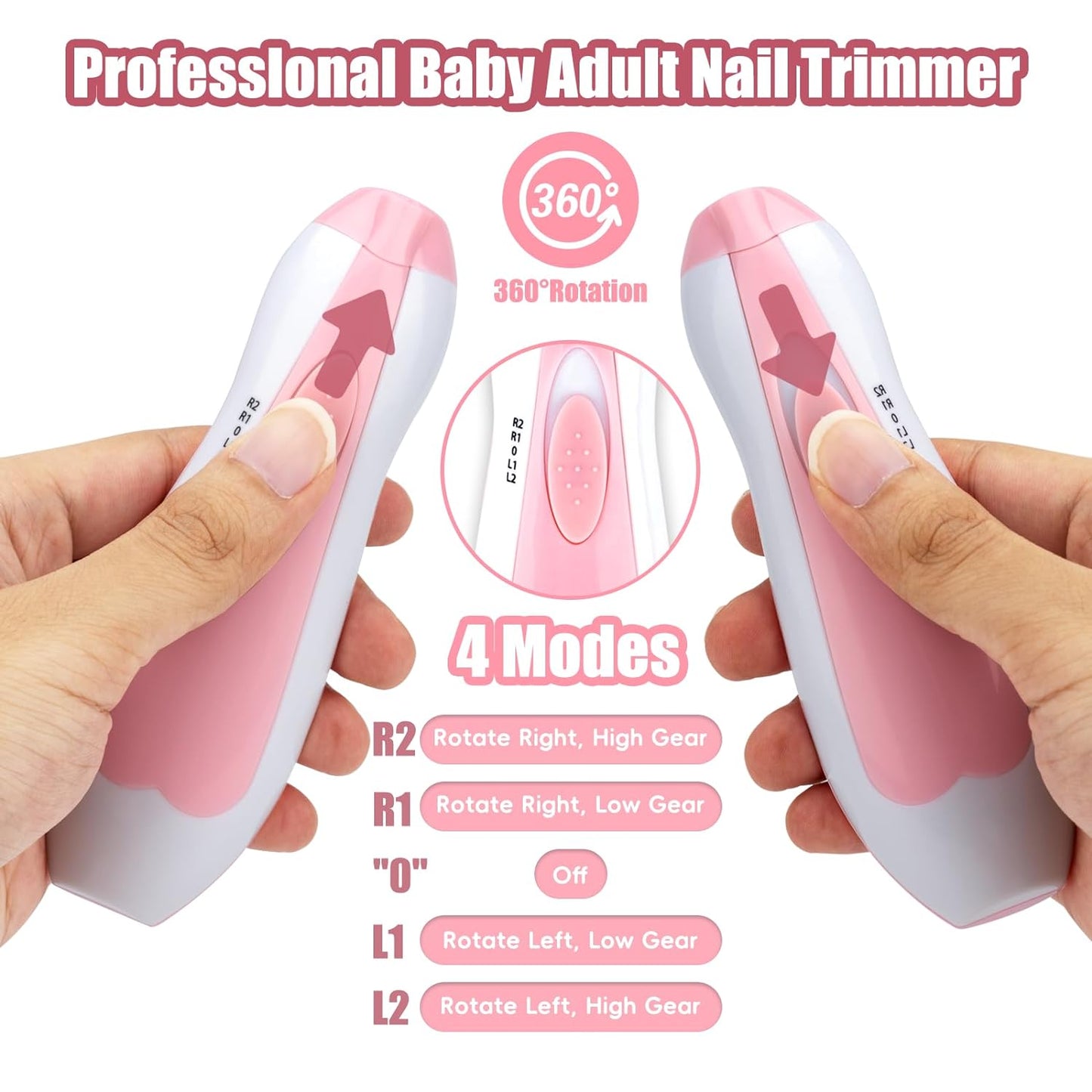 Baby Nail Trimmer Electric-12 in 1 Baby Nail Clippers Safe Baby Nail File Kit with a Nail Clipper, Scissor, Tweezers, and Nail Files (Pink+)