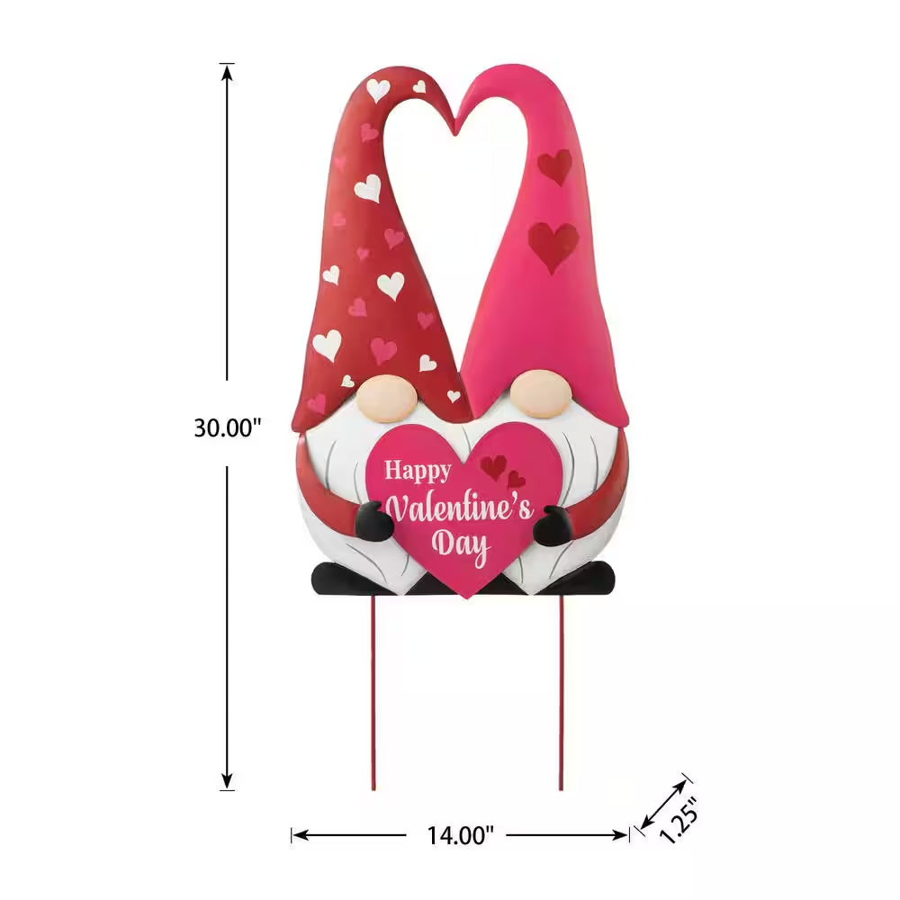 30 In. H Valentine'S Metal Gnome Couple Yard Stake(Kd, 3 Function)