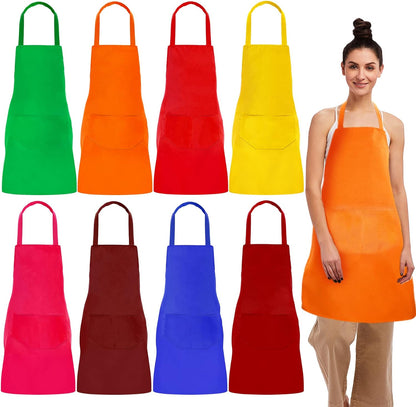 8 Pack Plain Bib Aprons Bulk,Mixed Color Apron with 2 Front Pockets,Washable Blank Aprons for Kitchen Cooking Crafting BBQ Painting Drawing,8 Colors