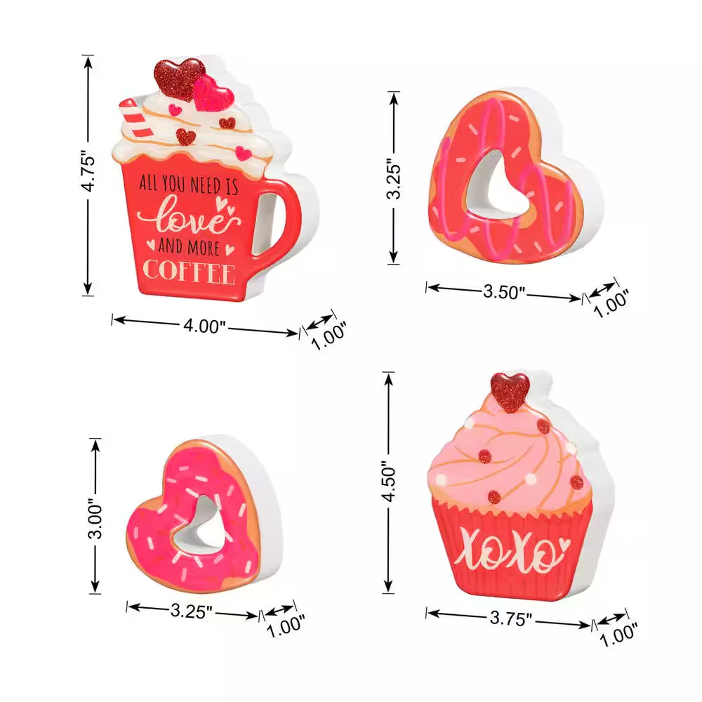 4.75 In. H Valentine'S Epoxy Wooden Cup Cakes and Heart Table Decor (Set of 4)