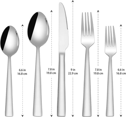 Silverware Set for 6,  30-Piece Stainless Steel Flatware Cutlery Set, Square Edge Kitchen Utensil Include Knives/Forks/Spoons, Tableware for Home/Hotel, Mirror Polished Dishwasher Safe