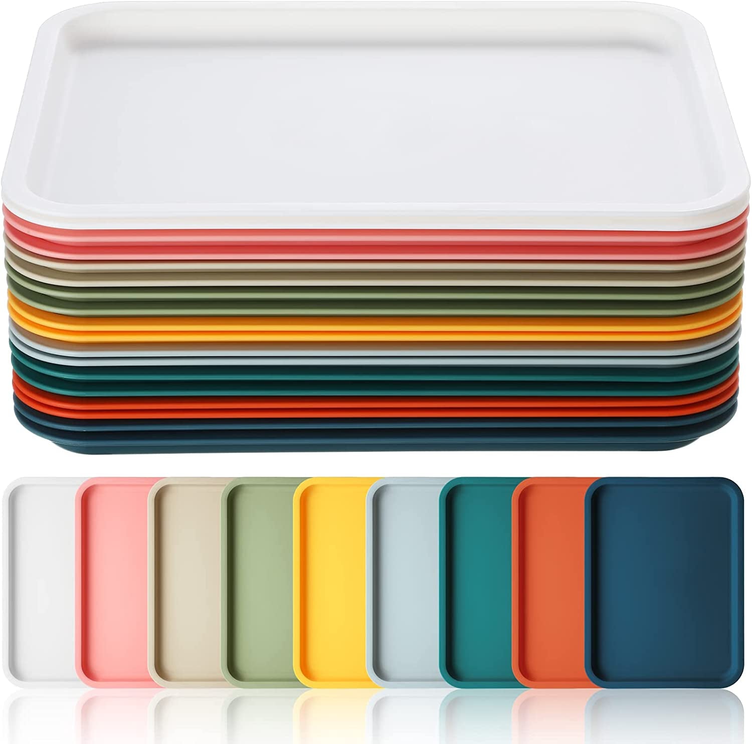 18 Pcs Plastic Fast Food Trays Bulk Colorful Restaurant Serving Trays Cafeteria Trays Grill Tray School Lunch Trays Rectangular Serving Platter for Kitchen Hotel Restaurant, 9 Colors (9 X 12 Inch)