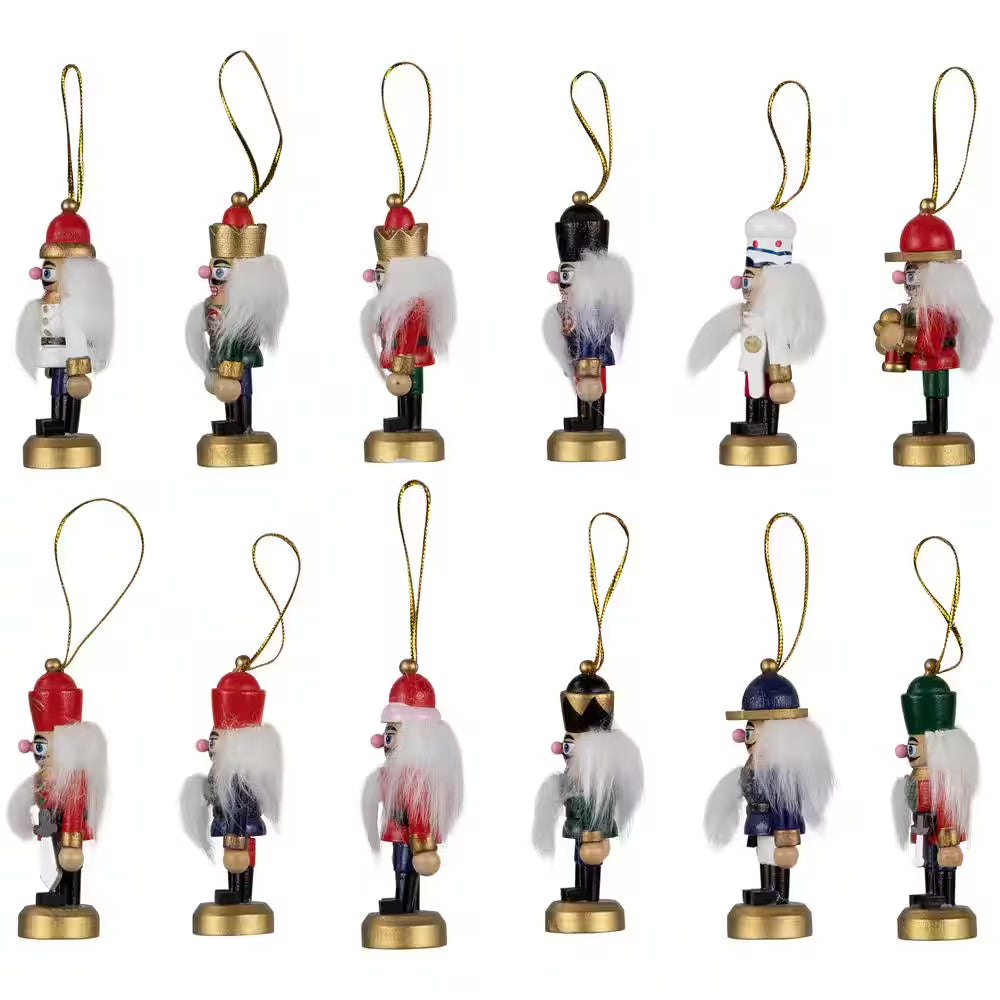 12-Piece Set of Red and Blue Mini Decorative Christmas Nutcracker Ornaments 3.25 In.