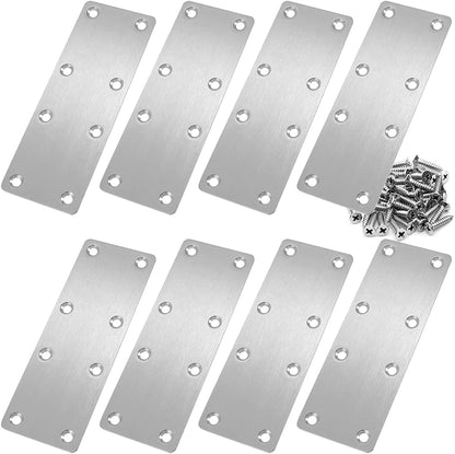 8 Pcs Flat Mending Plate Stainless Steel Flat Bracket 5.5 X 1.97 Inch Metal Straight Bracket Repair Joining Brace for Wood, with Screws