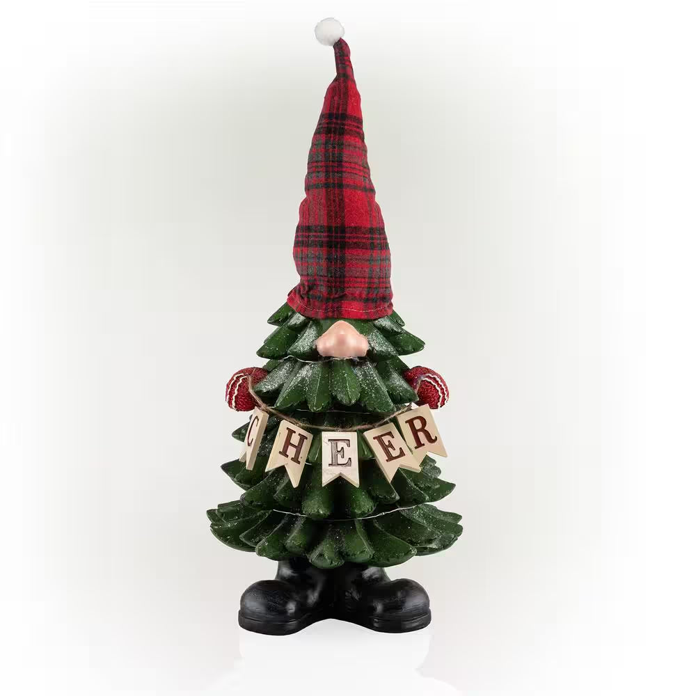 28 In. H Polyresin Christmas Tree Cheer Gnome Decoration with Color Changing LED Lights